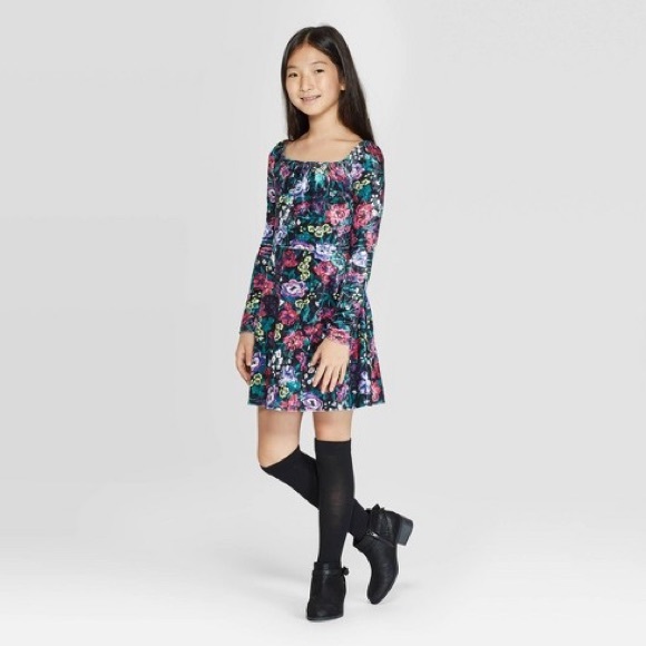 art class Other - Art Class Girls' Square Neck Velvet Floral Dress